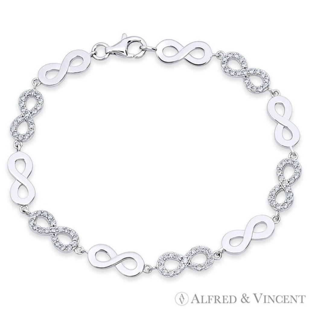 Cz Crystal Plain Infinity Charm 925 Sterling Silver W Rhodium Tennis Bracelet 38$